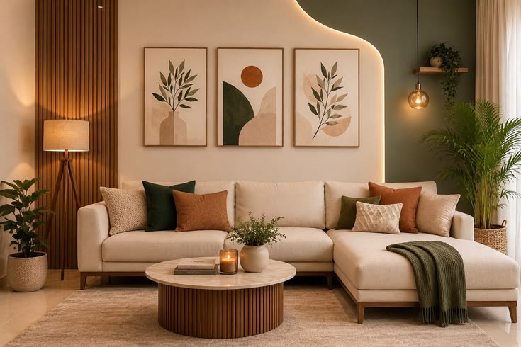 Cozy Neutral Living Room Inspiration with Warm Lighting